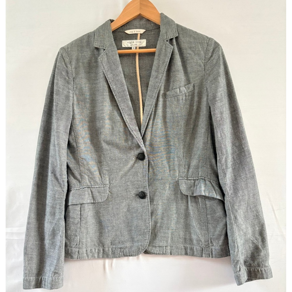 Rag & Bone New York Grey Chambray Blazer Jacket Womens Size 8 Two Button Vent